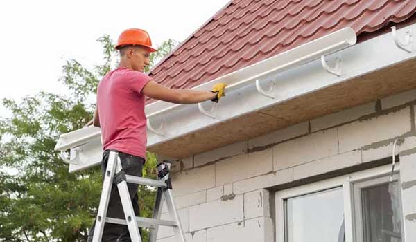 man installing gutters