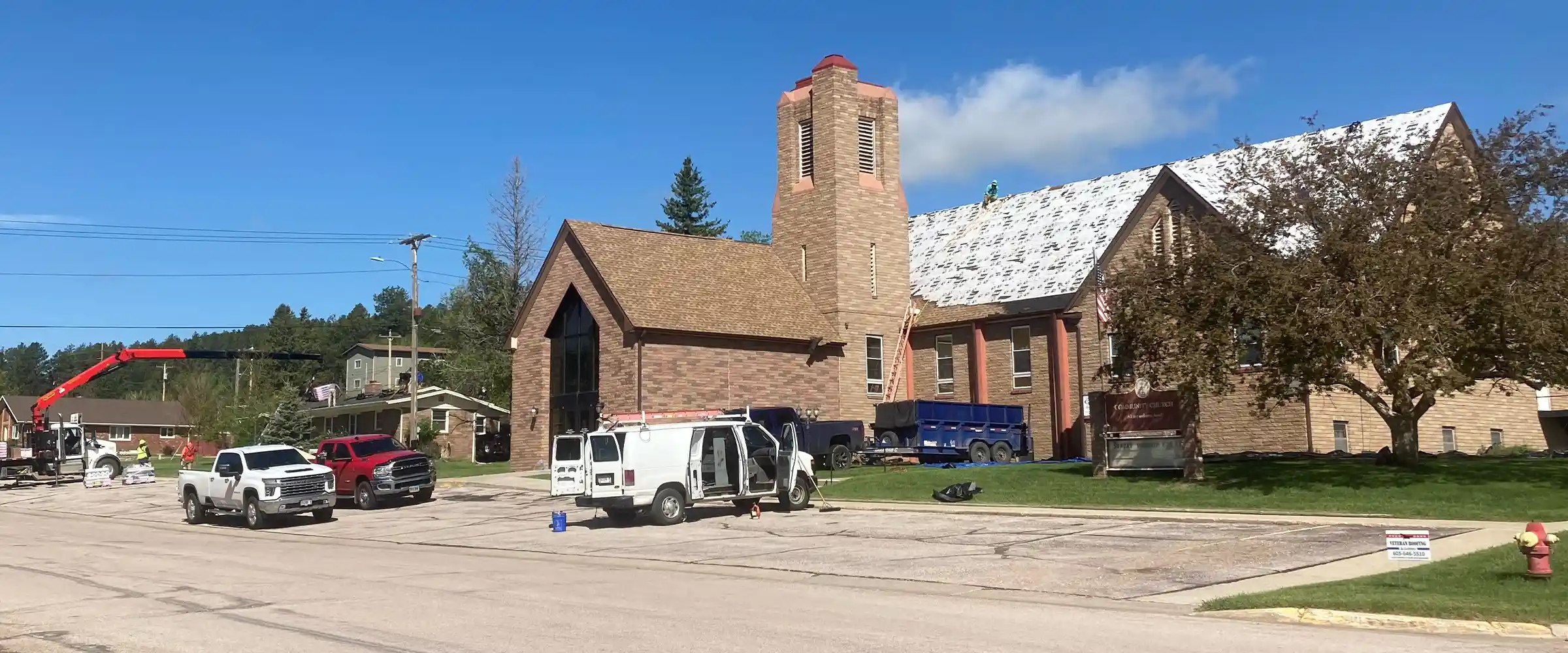 Roofing being done a church